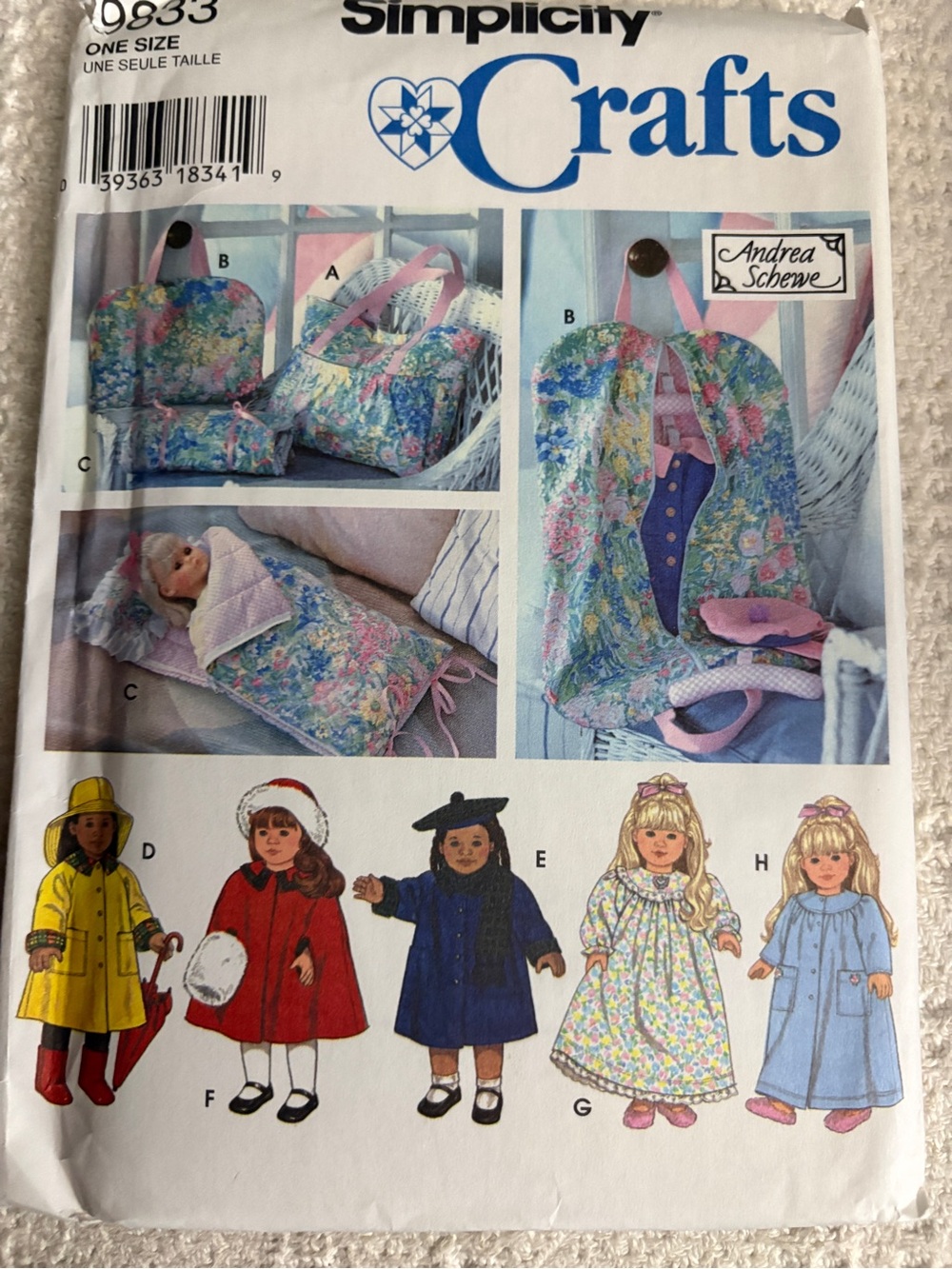 Simplicity Crafts Pattern 9833 for 18” Doll Clothes & Accessories
